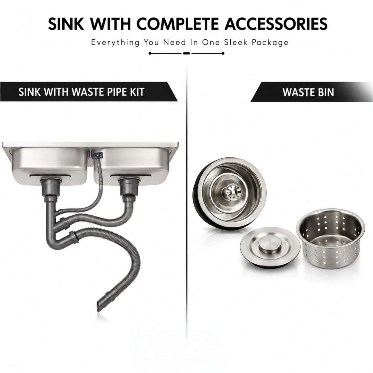 Black Honey 03 Double Bowl Stainless Steel Kitchen Sink with Complete Accessories