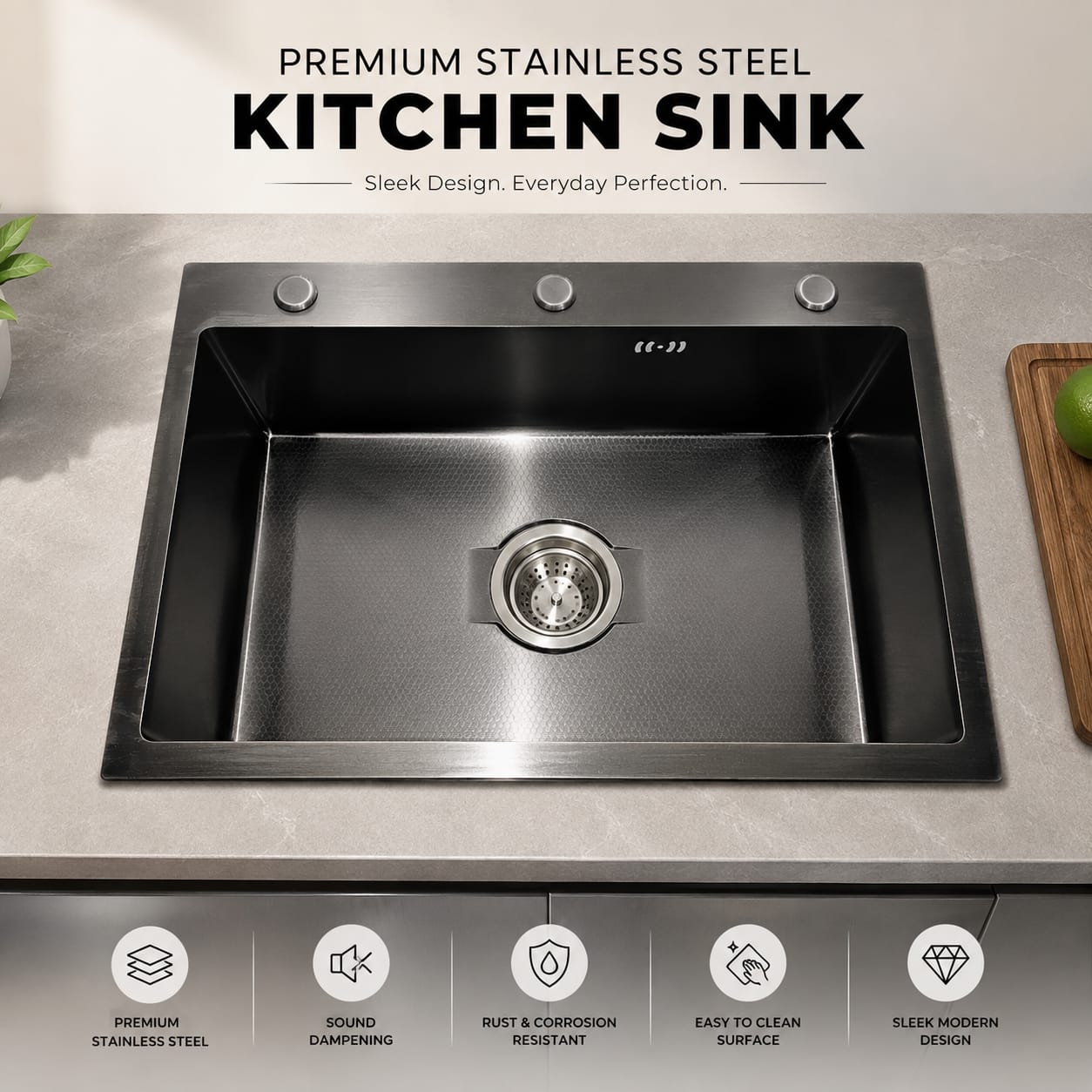 Royal - 02 | Premium Handmade Kitchen Sink with Waste Bin
