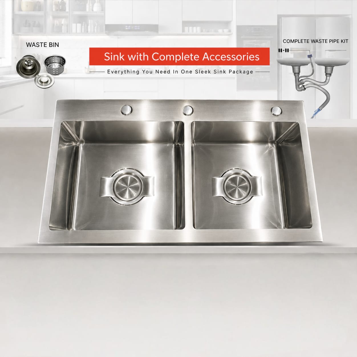 Black Honey 03 Double Bowl Stainless Steel Kitchen Sink with Complete Accessories
