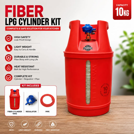 10KG Fiber LPG Cylinder Kit with Regulator & Pipe – Complete LPG Gas Cylinder Set
