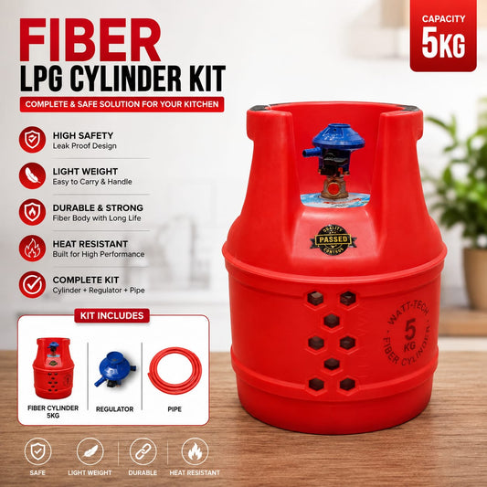 5KG Fiber LPG Cylinder Kit with Regulator & Pipe – Complete LPG Gas Cylinder Set