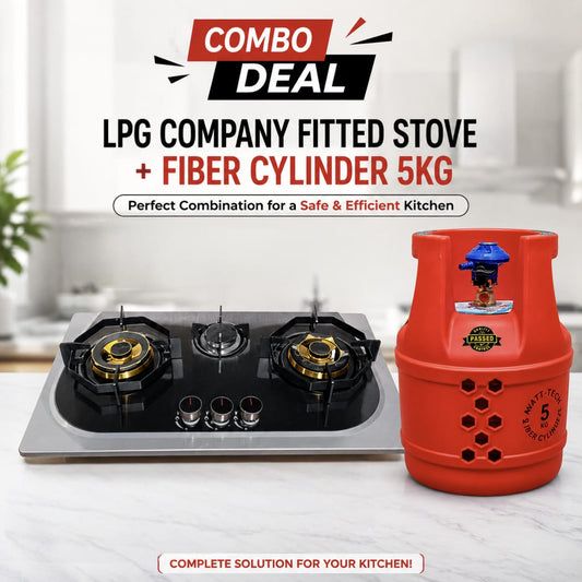 5KG Fiber LPG Cylinder & Company Fitted Gas Stove Combo Deal – Complete Kitchen Solution